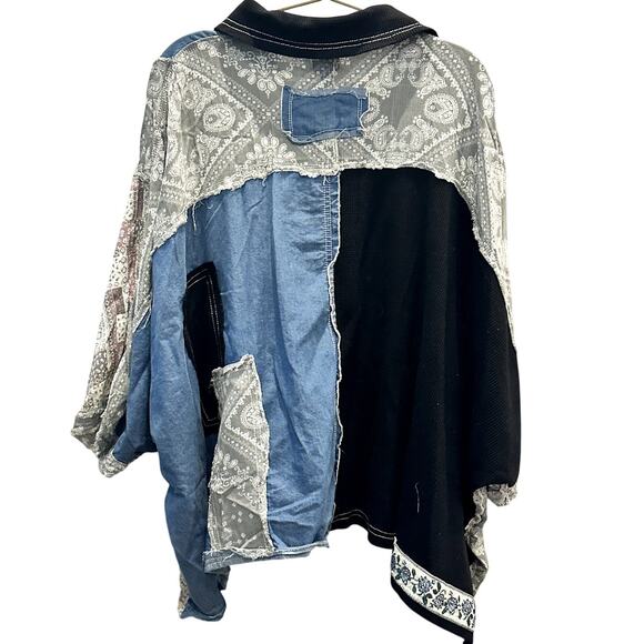 POL – Mixed Patchwork Button Down Top – Multi – Size Small - Picture 4 of 4